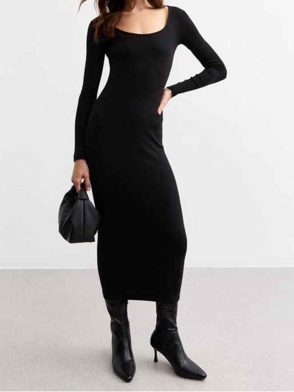 Uniqlo Black Long Sleeve Scoop-Neck Bodycon Maxi Dress